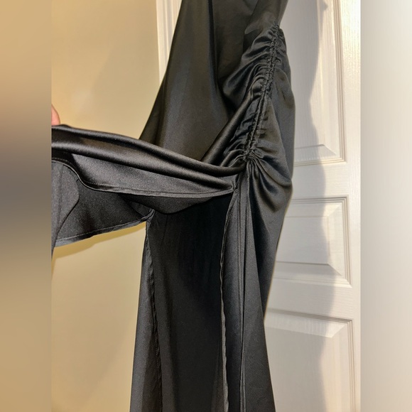 Black Satin Cowl Neck dress with ruching - Picture 11 of 12
